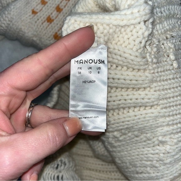 Manoush Brown Cream Wool Blend Textured Knit Sweater Women’s MD Made In Italy - Picture 6 of 11